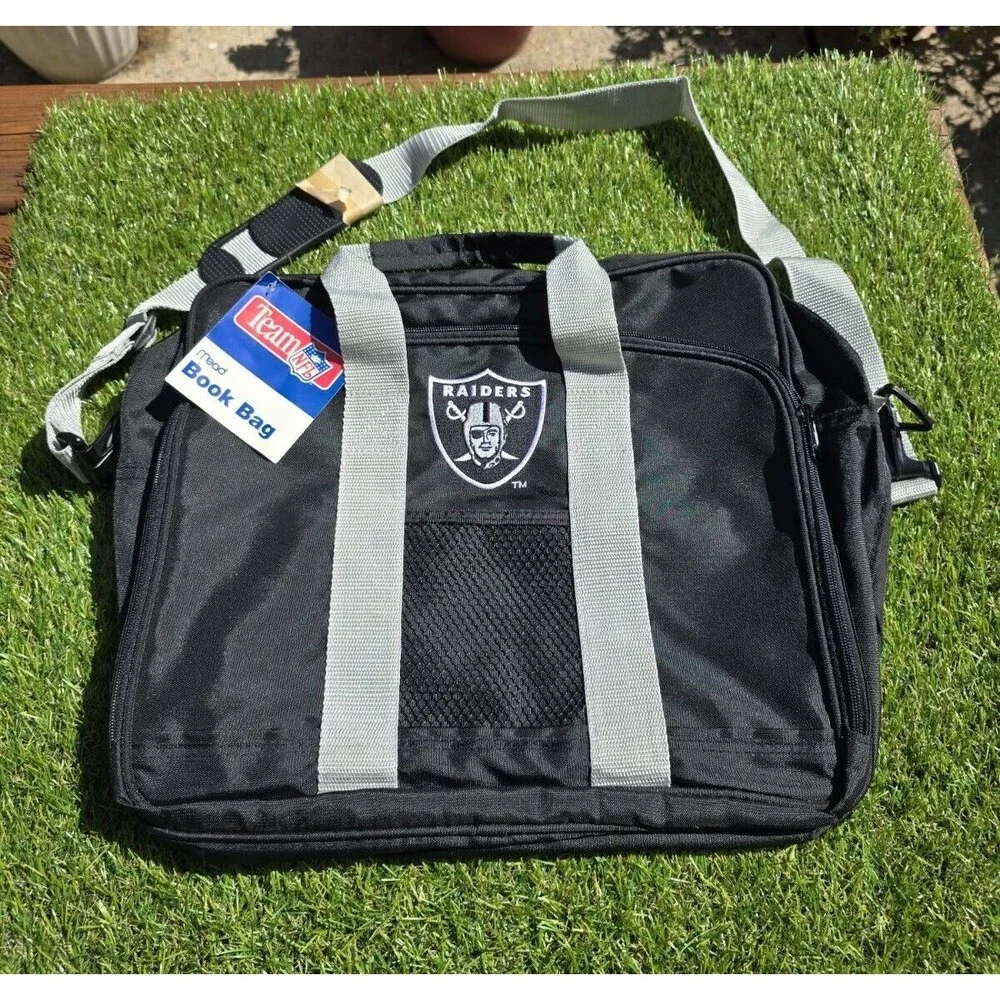 Vintage 1990s Mead NFL Raiders Messenger Carry-on Gym Laptop Book Bag NWT